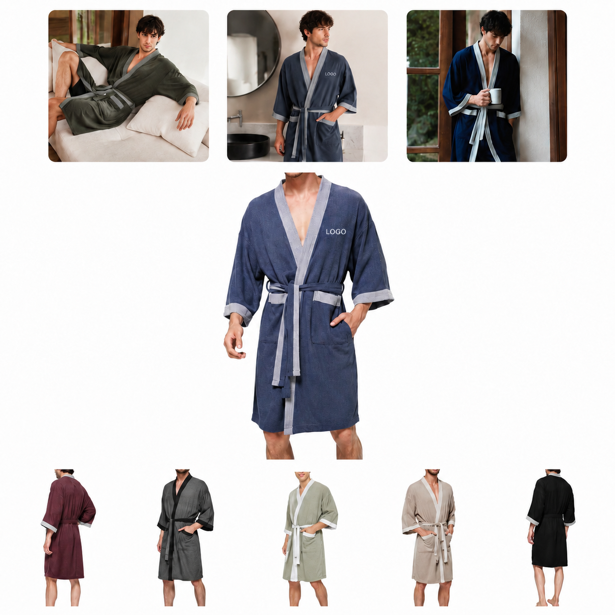 Men's Premium Cotton Waffle Shawl Collar Bathrobe