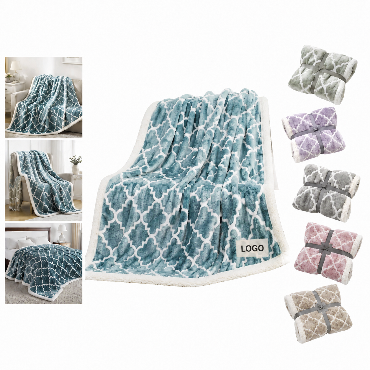 Geometric Pattern Faux Fur Throw Blanket 51x63 Inch