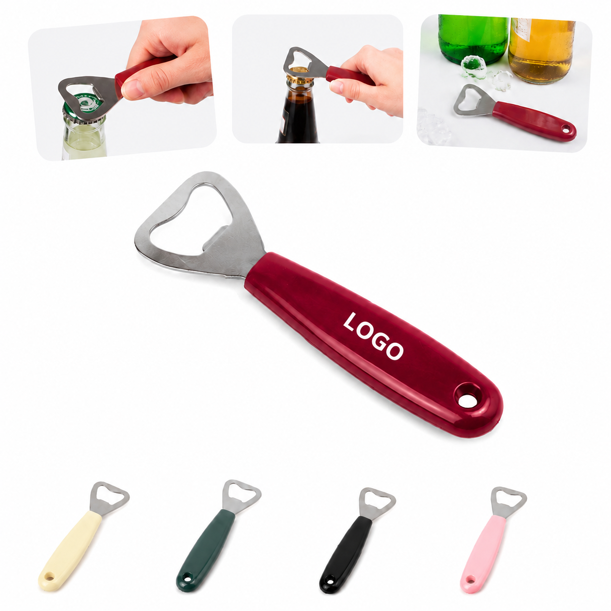 Hangable PP & Stainless Steel Bottle Opener with Logo Area