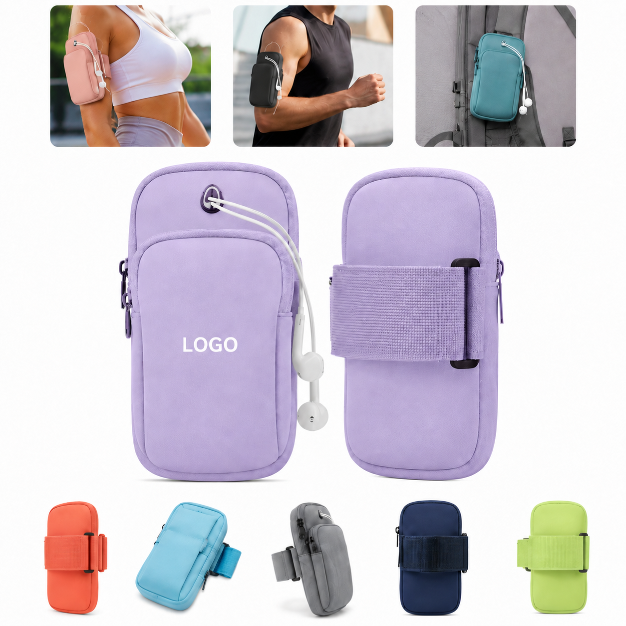 Water-Resistant Running Armband Phone Pouch with Earphone Hole
