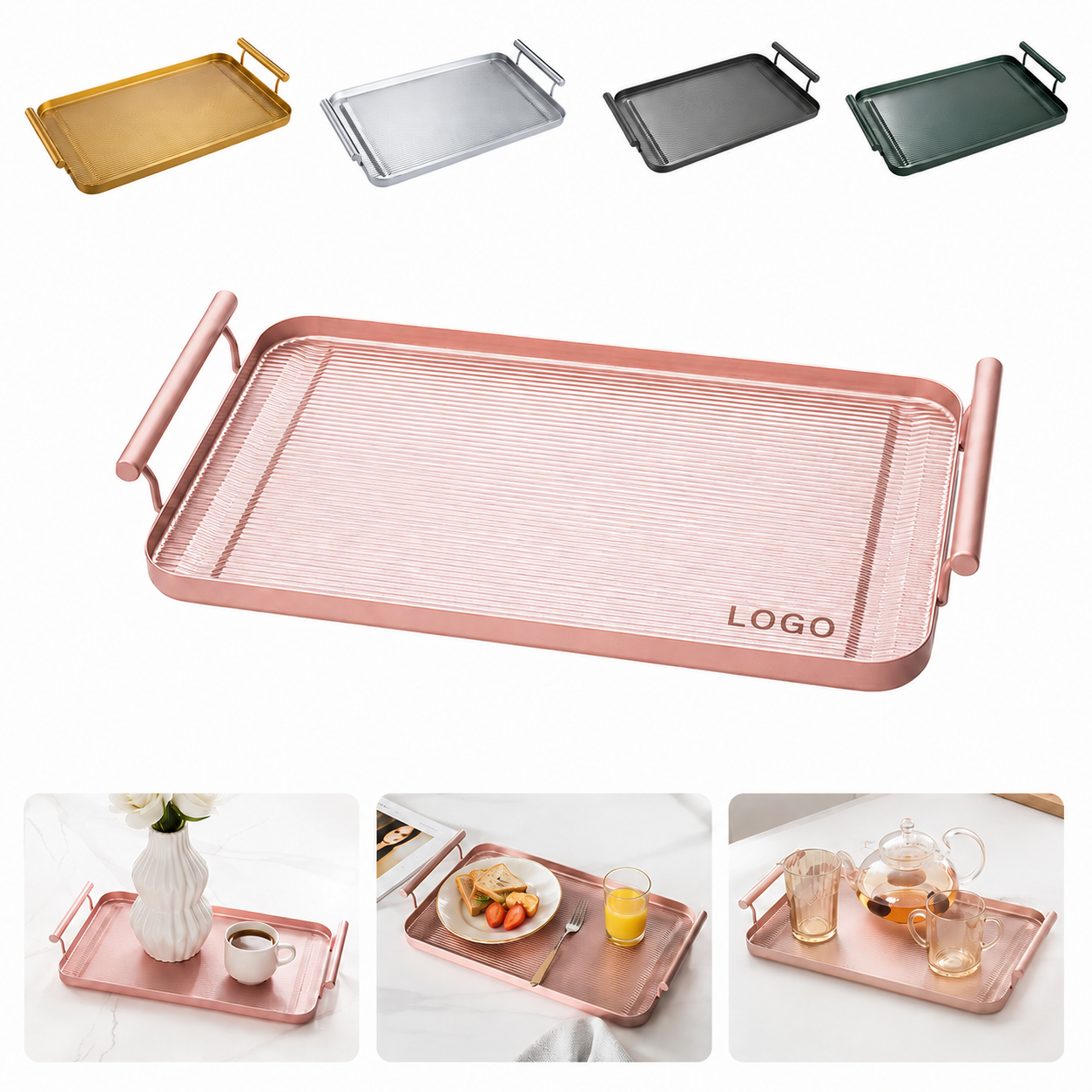 Modern Iron & Crystal Acrylic Rectangular Decorative Tray