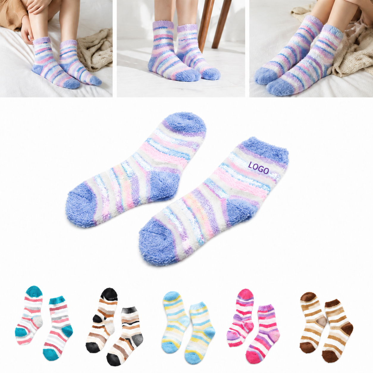 Vivid Striped Coral Velvet Cozy Women’s Socks