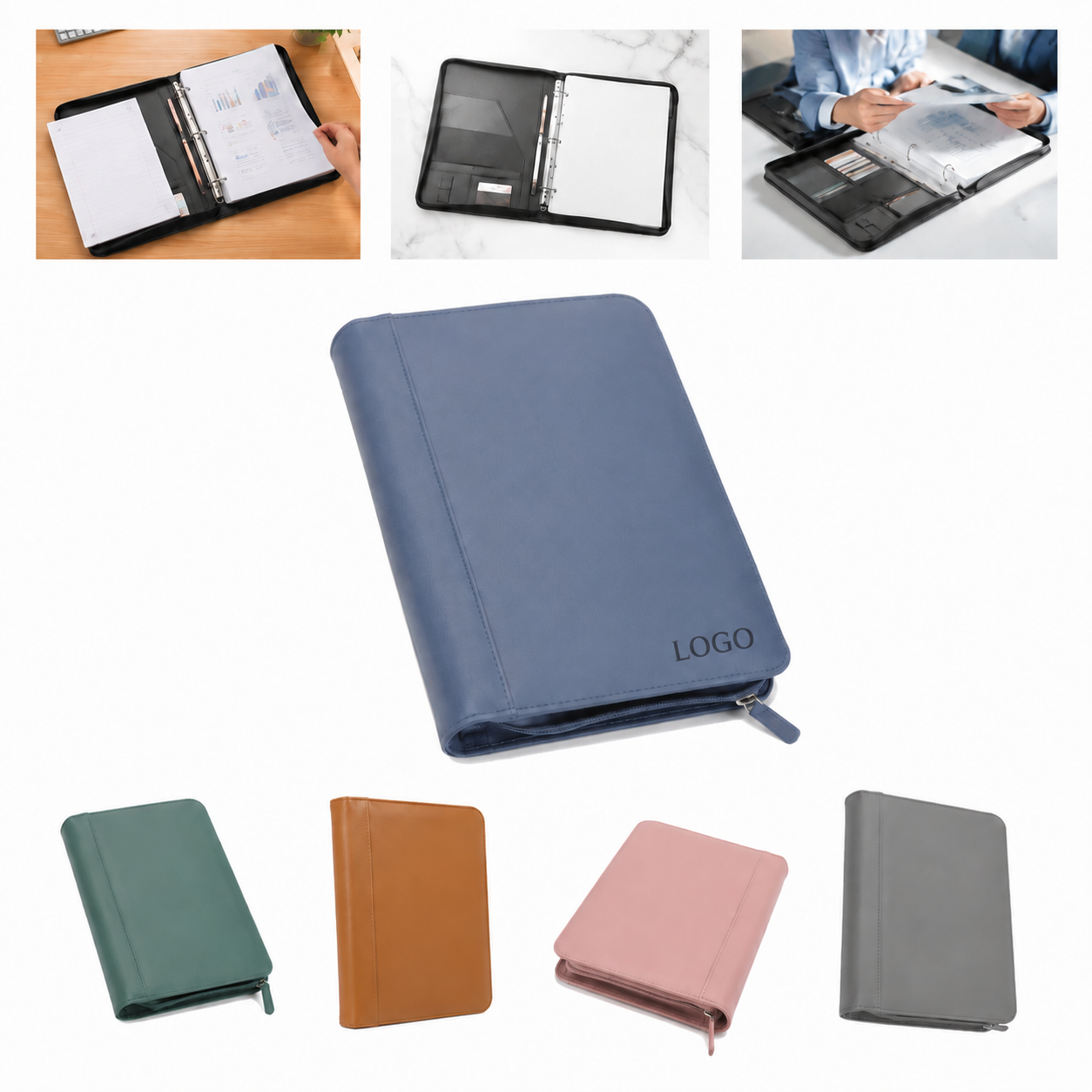 Detachable Faux Leather Zippered Padfolio