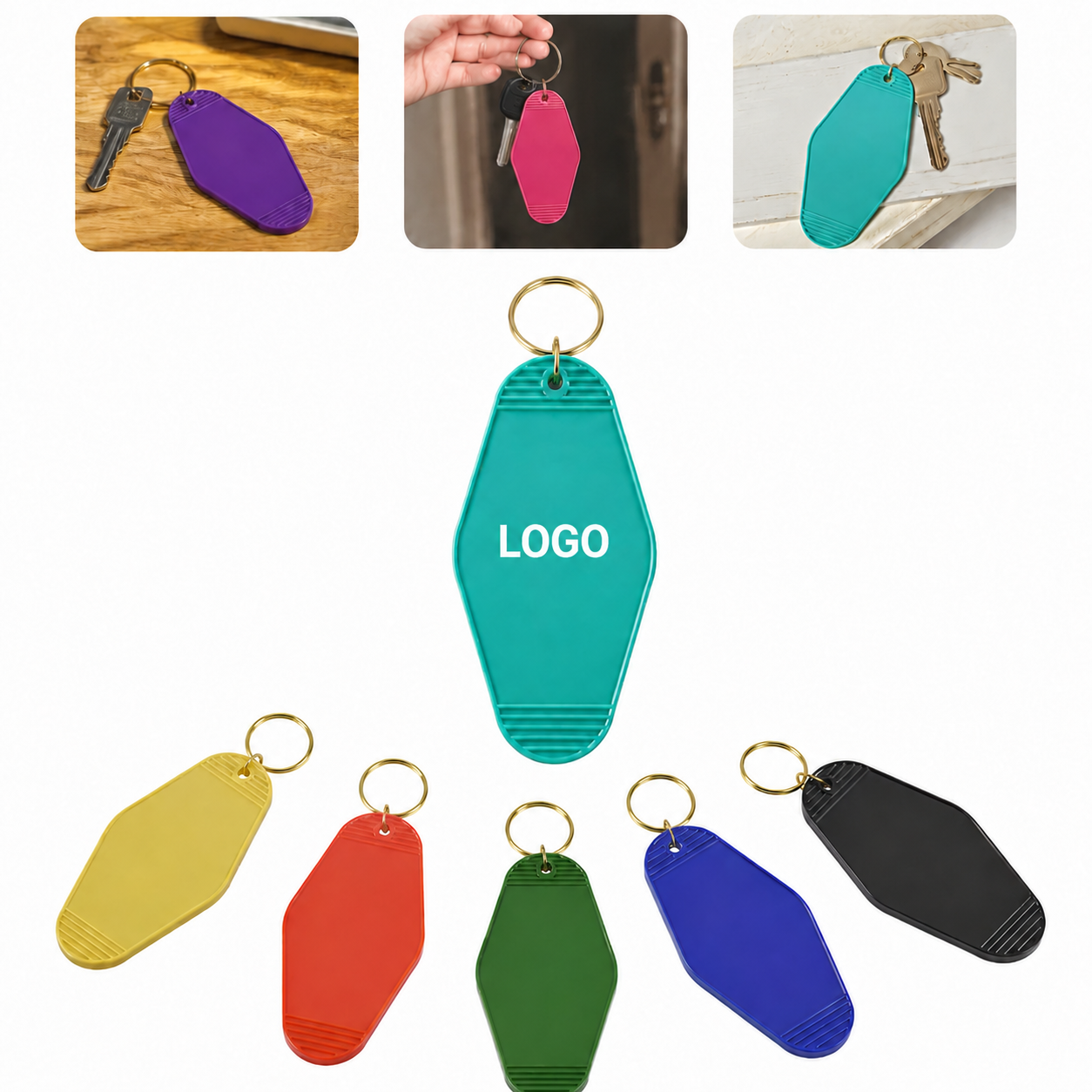 Vintage Rhombus ABS Hotel Key Tag Keychain with Metal Ring