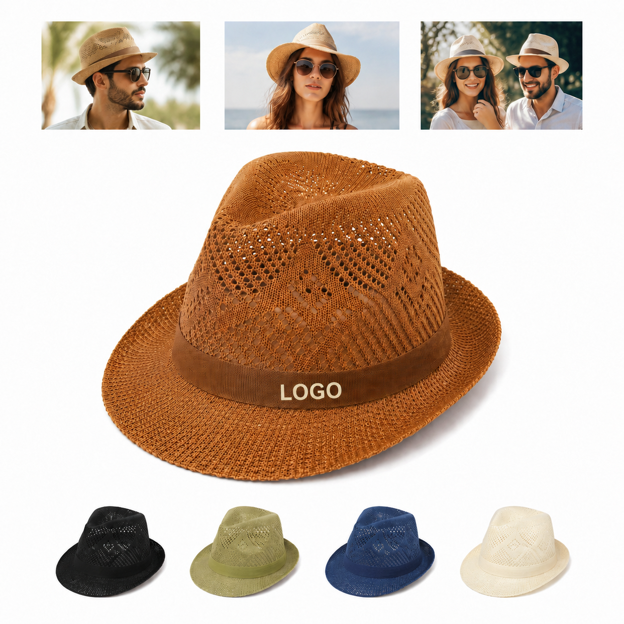 Polyester Jacquard Breathable Sun Hat with Adjustable Chin Strap