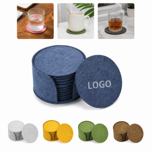 Eco-Friendly Felt Drink Coaster Set with EVA Non-Slip Base and Biodegradable Holder