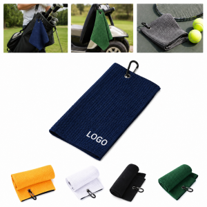 Waffle Microfiber Tri-Fold Golf Towel with Carabiner Clip