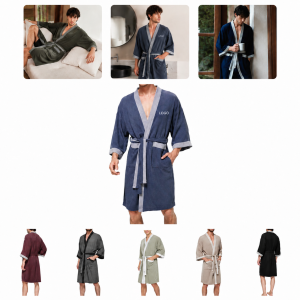 Men's Premium Cotton Waffle Shawl Collar Bathrobe