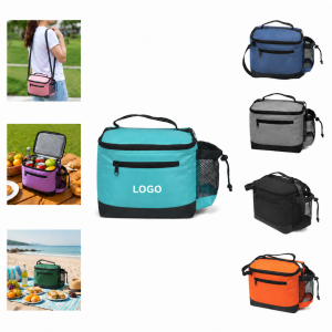 Oxford Leakproof Portable Lunch Cooler Bag with Bottle Holder and Front Pocket