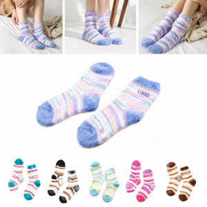 Vivid Striped Coral Velvet Cozy Women’s Socks