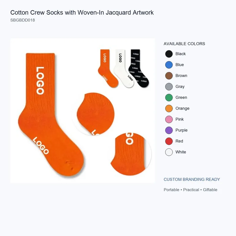 Cotton Crew Socks with Woven-In Jacquard Artwork