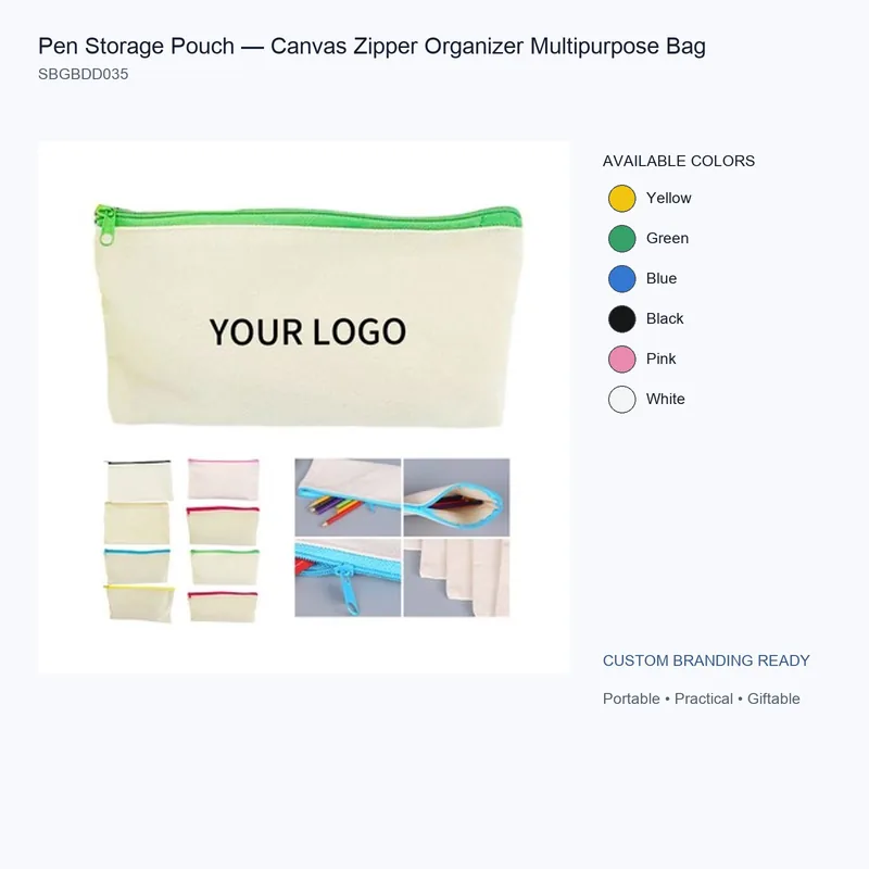 Pen Storage Pouch — Canvas Zipper Organizer Multipurpose Bag