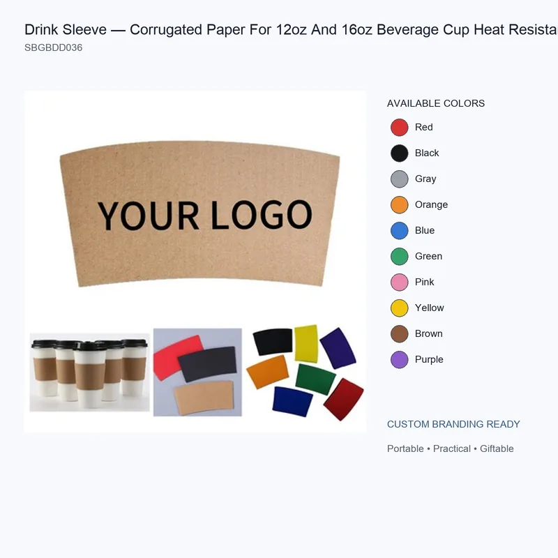 Drink Sleeve — Corrugated Paper For 12oz And 16oz Beverage Cup Heat Resistant