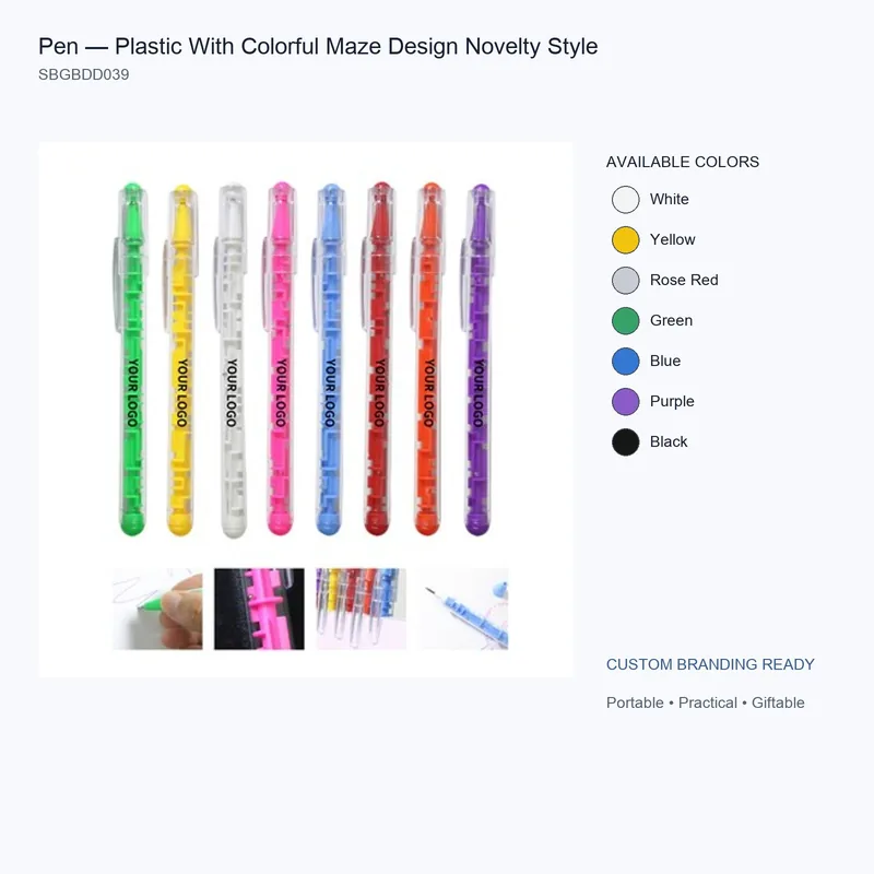 Pen — Plastic With Colorful Maze Design Novelty Style