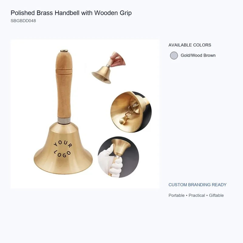 Polished Brass Handbell with Wooden Grip